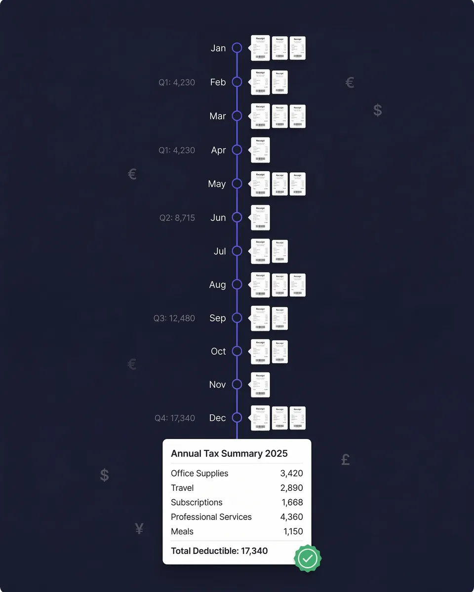 Receipt tracker for taxes showing tax deductions