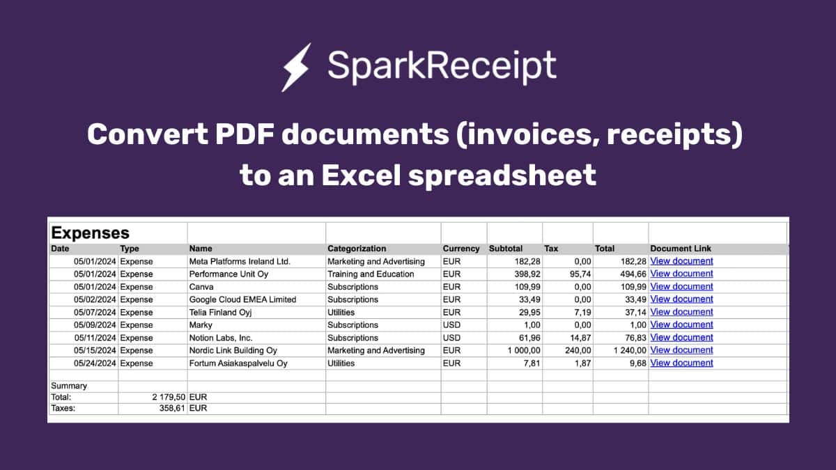 Convert PDFs to Excel Spreadsheet