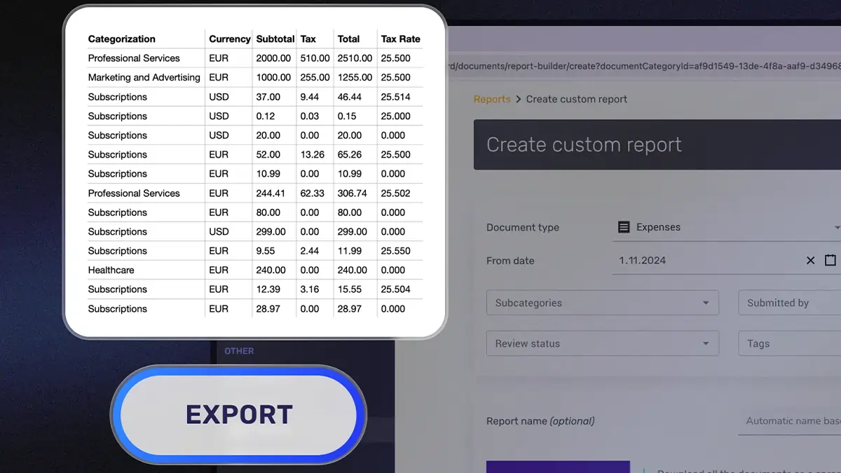 Create expense reports in Excel, CSV and PDF