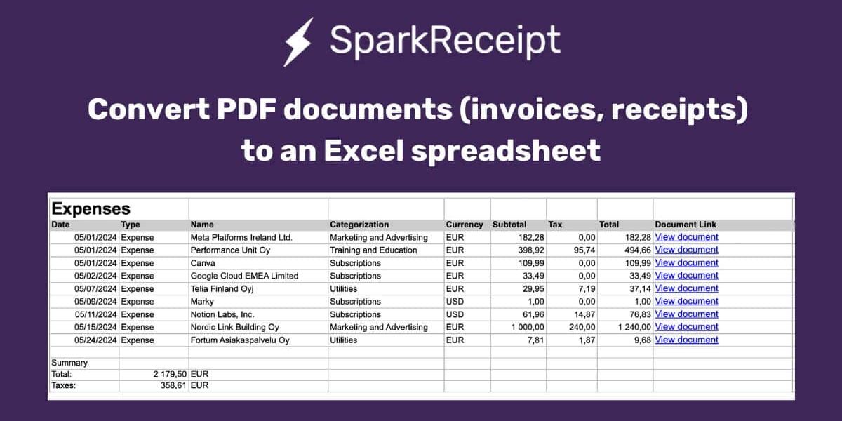 Convert PDFs to Excel Spreadsheet