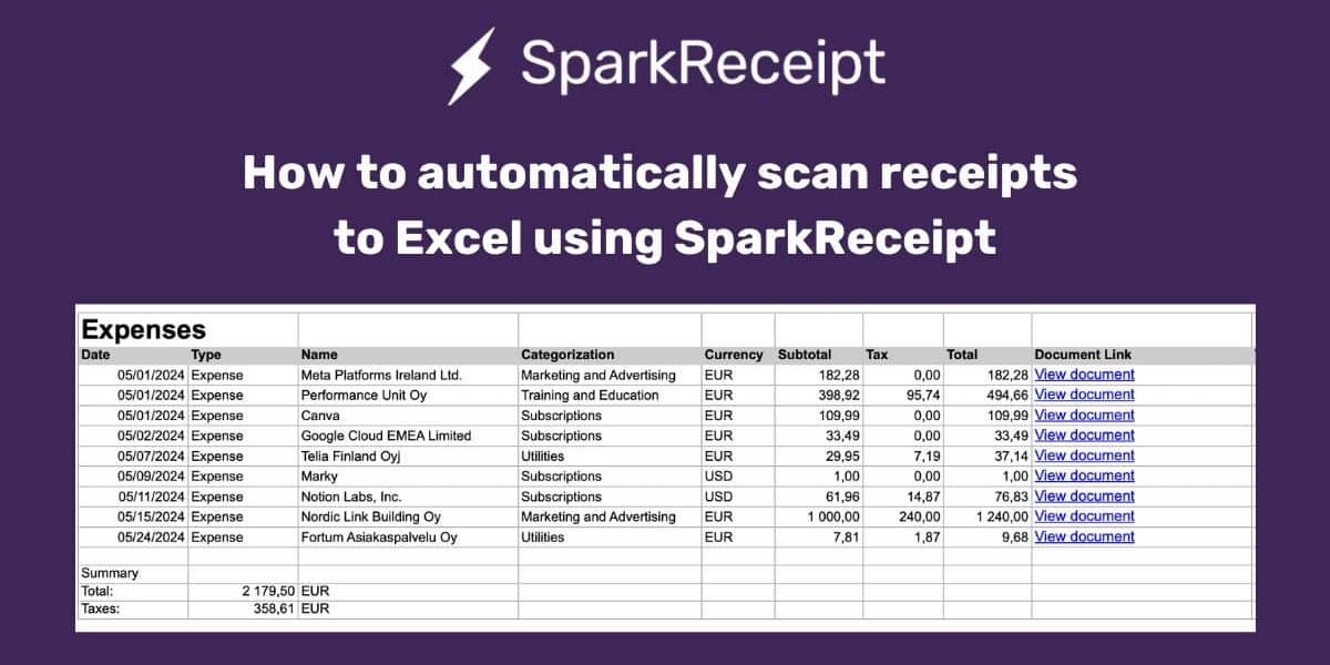 How to Automatically Scan Receipts to Excel Using SparkReceipt