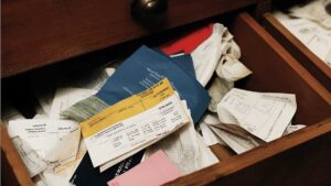 Drawer full of receipts