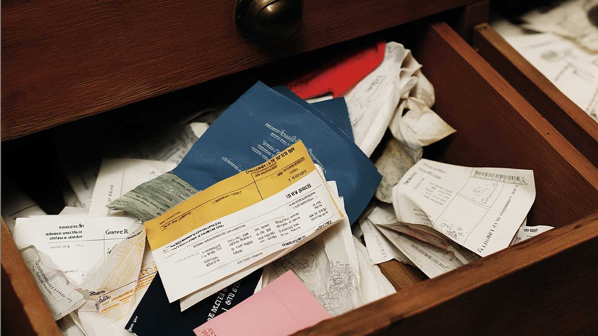 Drawer full of receipts